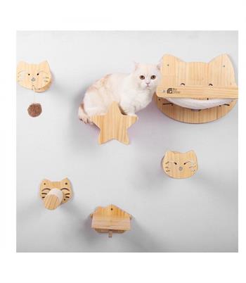 Kedi duvar hamağı, Kedi duvar parkuru, Kedi duvar yatağı, Kedi Duvar Evi, Kedi duvar merdiveni, Kedi duvar tırmalama,  4 parça muhteşem ahşap set , Bushop Tom Serisi