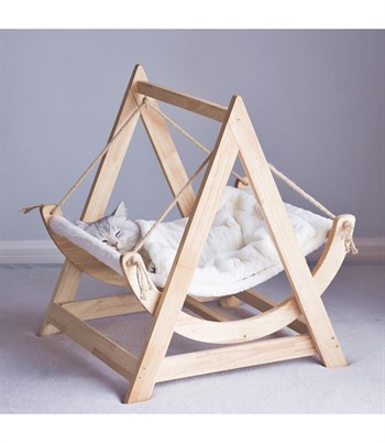 Kedi Hamak Yatak BuShop Lüks Ahşap Minder Hediyeli