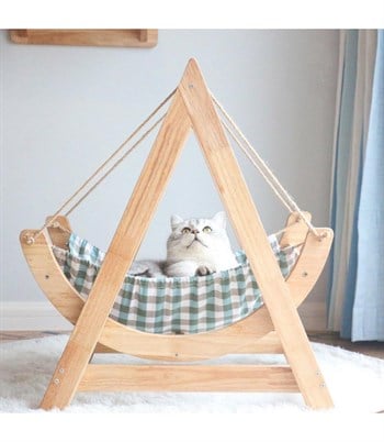 Kedi Hamak Yatak BuShop Lüks Ahşap Minder Hediyeli