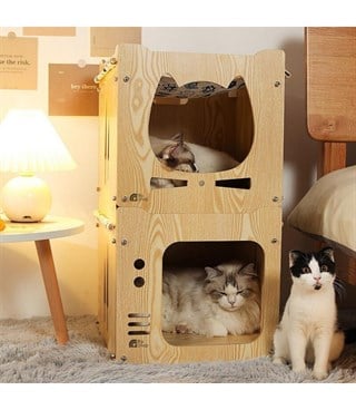 Kedi Evi, Kedi Yatağı, Küçük Köpek Evi, Kedi Evi Ahşap, Kedi Yatağı, Ahşap, BuShop Telly Serisi