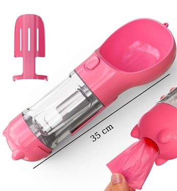 Kedi Köpek Için Taşınabilir Tek Hazneli Mama Veya Suluk Seyahat Seti Pembe