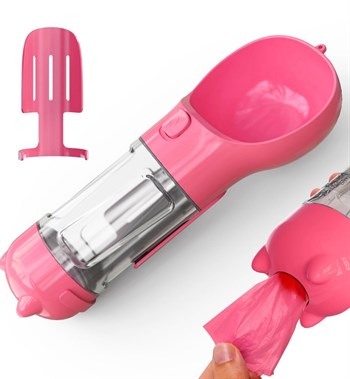 Kedi Köpek Için Taşınabilir Tek Hazneli Mama Veya Suluk Seyahat Seti Pembe