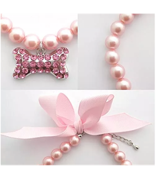 Kedi  Köpek Kolyesi Lüx Kristal Taşlı-Kemikli Pembe Modeli  BuShop