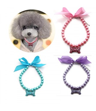 Kedi  Köpek Kolyesi Lüx Kristal Taşlı-Kemikli Pembe Modeli  BuShop