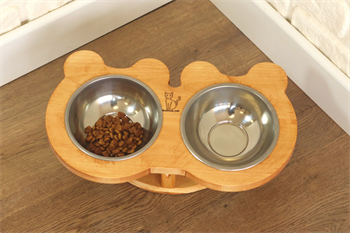 Kedi Köpek Mama Ve Su Kabı-Çelik İki Adet Kase Hediyeli-Gerçek Ahşap-Armut Kiraz-BuShop Boncuk 