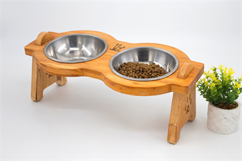 Kedi Köpek Mama Ve Su Kabı-Çelik İki Adet Kase Hediyeli-Gerçek Ahşap-Armut Kiraz-BuShop Mişa