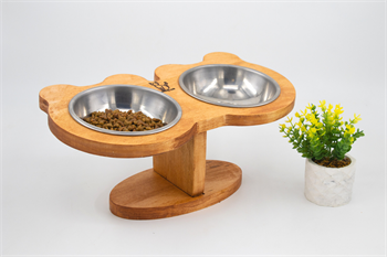 Kedi Köpek Mama Ve Su Kabı-Çelik İki Adet Kase Hediyeli-Gerçek Ahşap-Armut Kiraz-BuShop Boncuk 