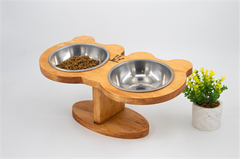 Kedi Köpek Mama Ve Su Kabı-Çelik İki Adet Kase Hediyeli-Gerçek Ahşap-Armut Kiraz-BuShop Boncuk 