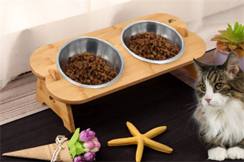 Kedi Köpek Mama Ve Su Kabı-Çelik İki Adet Kase Hediyeli-Gerçek Ahşap-Kayın Renk-BuShop Shell 