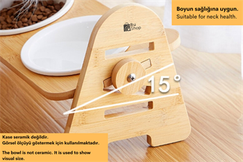 Kedi Köpek Mama Ve Su Kabı-Çelik İki Adet Kase Hediyeli-Gerçek Ahşap-Kayın Renk-BuShop Alfa 