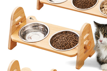 Kedi Köpek Mama Ve Su Kabı-Çelik İki Adet Kase Hediyeli-Gerçek Ahşap-Kayın Renk-BuShop Alfa 