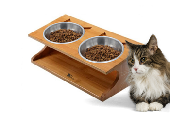 Kedi Köpek Mama Ve Su Kabı-Çelik İki Adet Kase Hediyeli-Kontrplak Ahşap-BuShop Katya