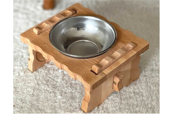 Kedi Köpek Mama Ve Su Kabı-Çelik Tek Adet Kase Hediyeli-Gerçek Ahşap-Kayın Renk-BuShop Enrico 