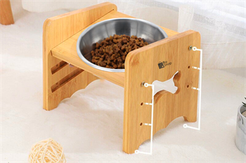 Kedi Köpek Mama Ve Su Kabı-Çelik Tek Adet Kase Hediyeli-Gerçek Ahşap-Kayın Renk-BuShop Kemik