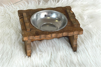 Kedi Köpek Mama Ve Su Kabı-Çelik Tek Adet Kase Hediyeli-Gerçek Ahşap-Latin Ceviz-BuShop Enrico 