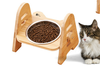 Kedi Köpek Mama Ve Su Kabı-Çelik Tek Adet Kase Hediyeli-Gerçek Ahşap-Kayın Renk-BuShop Alfa 