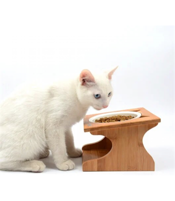 Kedi Köpek Mama Ve Su Kabı-Seramik İki Adet Kase Hediyeli-Kontrplak Ahşap-BuShop Katya Preminyum 