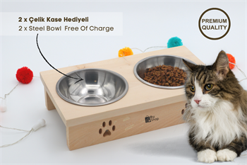 Kedi mama kabı Ahsap kedi mama kabi Kedi köpek mama kabı Çelik Kase Hediyeli BuShop Yumak