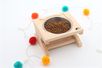 Kedi Köpek Mama Ve Su Kabı-Kaliteli Çelik Tek Kase Hediyeli-Gerçek Ham Ahşap-BuShop Katya 