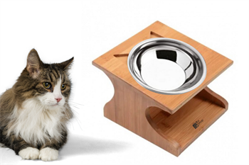 Kedi Köpek Mama Ve Su Kabı-Kaliteli Çelik Tek Kase Hediyeli-Kontrplak Ahşap-BuShop Katya