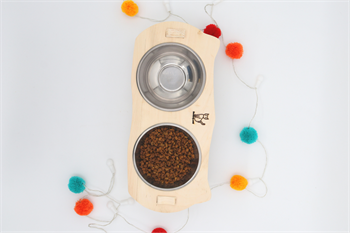 Kedi Köpek Mama Ve Su Kabı-Kaliteli  Çelik İki Adet Kase Hediyeli-Gerçek Ahşap-Ham Boyasız-BuShop Mızmız 