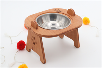 Kedi Köpek Mama Ve Su Kabı-Kaliteli  Çelik Bir Adet Kase Hediyeli-Kontraplak Ahşap-Armut Kiraz-BuShop Mişa 