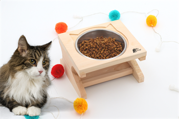 Kedi Köpek Mama Ve Su Kabı-Kaliteli Çelik Tek Kase Hediyeli-Gerçek Ham Ahşap-BuShop Katya 