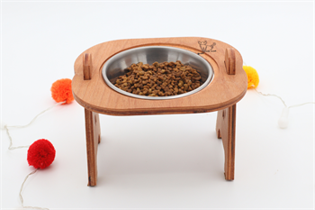 Kedi Köpek Mama Ve Su Kabı-Kaliteli  Çelik Bir Adet Kase Hediyeli-Kontraplak Ahşap-Armut Kiraz-BuShop Mişa 