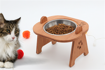 Kedi Köpek Mama Ve Su Kabı-Kaliteli  Çelik Bir Adet Kase Hediyeli-Kontraplak Ahşap-Armut Kiraz-BuShop Mişa 