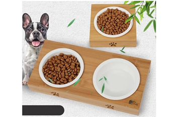 Kedi Köpek Mama Ve Su Kabı-Kırılmaz Melamin İki Adet Kase Hediyeli-Kontrplak Ahşap-BuShop Yumak 