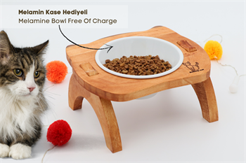 Kedi Köpek Mama Ve Su Kabı-Kırılmaz Melamin Bir Adet Kase Hediyeli-Gerçek Ahşap-Armut Kiraz-BuShop Mızmız 