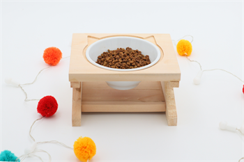 Kedi Köpek Mama Ve Su Kabı-Kırılmaz Melamin Tek Kase Hediyeli-Gerçek Ham Ahşap-BuShop Katya 