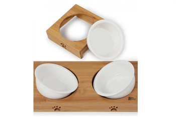 Kedi Köpek Mama Ve Su Kabı-Kırılmaz Melamin İki Adet Kase Hediyeli-Kontrplak Ahşap-BuShop Yumak 