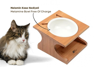 Kedi Köpek Mama Ve Su Kabı-Kırılmaz Melamin Tek Kase Hediyeli-Kontrplak Ahşap-BuShop Katya 