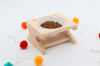 Kedi Köpek Mama Ve Su Kabı-Kırılmaz Melamin Tek Kase Hediyeli-Gerçek Ham Ahşap-BuShop Katya 