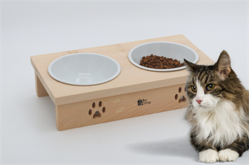 Kedi Köpek Mama Ve Su Kabı-Kırılmaz Melamin İki Adet Kase Hediyeli-Gerçek Ahşap-BuShop Yumak 