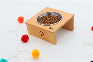Kedi Köpek Mama Ve Su Kabı-Kaliteli Çelik Tekli Kase Hediyeli-Kontraplak Ahşap-BuShop Yumak 