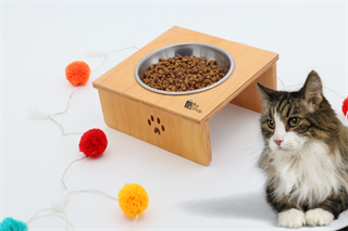 Kedi Köpek Mama Ve Su Kabı-Kaliteli Çelik Tekli Kase Hediyeli-Kontraplak Ahşap-BuShop Yumak 