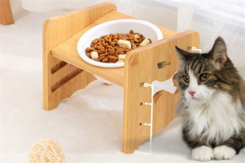 Kedi Köpek Mama Ve Su Kabı-Kırılmaz Melamin Tek Adet Kase Hediyeli-Gerçek Ahşap-Kayın Renk-BuShop Kemik