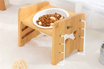 Kedi Köpek Mama Ve Su Kabı-Kırılmaz Melamin Tek Adet Kase Hediyeli-Gerçek Ahşap-Kayın Renk-BuShop Kemik