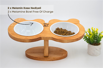 Kedi Köpek Mama Ve Su Kabı-Melamin İki Adet Kase Hediyeli-Gerçek Ahşap-Armut Kiraz-BuShop Boncuk 