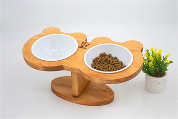 Kedi Köpek Mama Ve Su Kabı-Seramik İki Adet Kase Hediyeli-Gerçek Ahşap-Armut Kiraz-BuShop Boncuk Preminyum