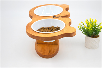 Kedi Köpek Mama Ve Su Kabı-Melamin İki Adet Kase Hediyeli-Gerçek Ahşap-Armut Kiraz-BuShop Boncuk 