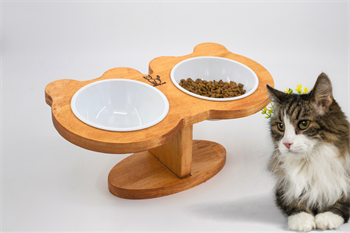 Kedi Köpek Mama Ve Su Kabı-Melamin İki Adet Kase Hediyeli-Gerçek Ahşap-Armut Kiraz-BuShop Boncuk 