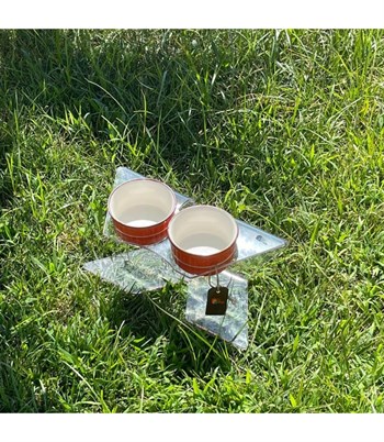 Kedi Köpek Mama Ve Su Kabı Plexiglass Özel Tasarım Bushop  X Modeli Turuncu