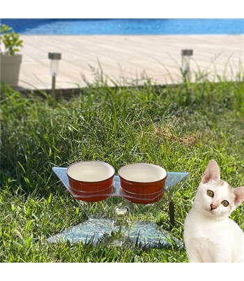 Kedi Köpek Mama Ve Su Kabı Plexiglass Özel Tasarım Bushop  X Modeli Turuncu