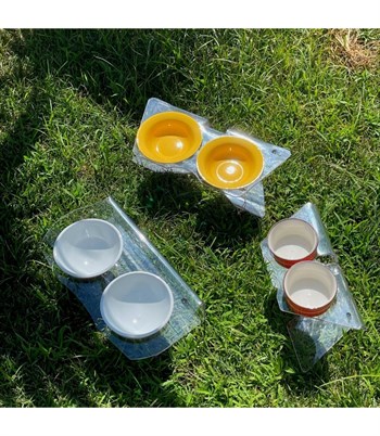 Kedi Köpek Mama Ve Su Kabı Plexiglass Özel Tasarım Bushop  X Modeli Turuncu