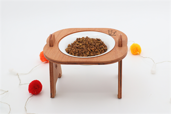 Kedi Köpek Mama Ve Su Kabı-Seramik Bir Adet Kase Hediyeli-Kontraplak Ahşap-Armut Kiraz-BuShop Mişa Preminyum 