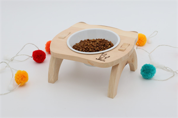 Kedi Köpek Mama Ve Su Kabı-Kırılmaz Melamin Bir Adet Kase Hediyeli-Gerçek Ahşap-Ham Boyasız-BuShop Mızmız 