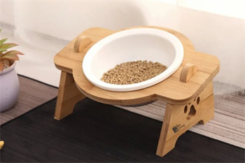 Kedi Köpek Mama Ve Su Kabı-Kırılmaz Melamin Bir Adet Kase Hediyeli-Gerçek Ahşap-Kayın Renk-BuShop Mişa 